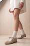 Women's Suede Textured Lace-Up Detailed Round Toe Mary Jane Sports Ballerina Sneaker Palivoy Beige Suede - 4