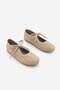 Women's Suede Textured Lace-Up Detailed Round Toe Mary Jane Sports Ballerina Sneaker Palivoy Beige Suede - 3