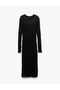 Semi See-Through Crew Neck Long Sleeve Textured Midi Ruched Dress - 4