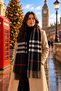 London | Women's Winter Shawl 50x190 cm | Black, Gray, and Red Oversized Plaid-Patterned Thick, Soft, Tasseled Shoulder Shawl With Scarf - 7