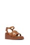 Women's Tan Ankle Buckle Wedge Heeled Leather Sandals, Heeled Shoes 25Sfd131518 - 7