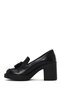 Women's Black Thick Heeled Tasseled Leather Loafer Af450018Dv - 3