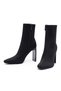 Women's Black Zippered High Thick Heeled Fabric Boots Af500001Kk - 5