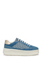 Women's Blue D Spherica Ecub - 2 B - Em.Te + Water Lace-Up Patterned Thick Sole Sneakers, Genuine D