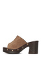 Women's Beige Thick Heeled Suede Leather Slippers 26Sfd240110 - 3