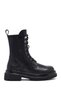 Women's Black Zippered Lace-Up Thick Soled Leather Boots Wf180013Dv