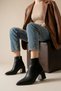 ZRİN-410 Premium Black Zipper-Front Women's Casual Heeled Boots, 7 cm