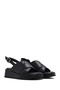 Women's Black Ankle Buckle Thick Sole Genuine Leather Sandals 25Sfd201718 - 3