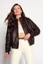 Della Women's Brown Knitted Patterned Short Leather Coat 26Sgd5643Al