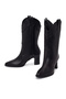 Women's Black Thick Heeled Leather Cowboy Boots Wf160010Dv - 5