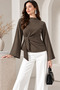 Women's Waist-Tied Draped Blouse Spanish Sleeve Long Sleeve Stylish Blouse - 3