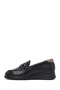 Women's Black Buckle Wedge Heeled Leather Shoes, Comfort Loafer 26Pfd411318 - 3