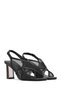 Women's Black Ankle Buckle Thick Heeled Fabric Sandals 26Sfd44116F - 2