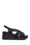 Women's Black Ankle Boots Buckled Wedge Heel Leather Sandals 26Sfd181518