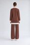 Button-Detail Pants Suit, Dark Brown - Cream - 4