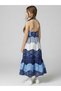 Girl's Long Dress %100 Cotton Poplin Navy Blue White Spring Summer Season 5-10 Years - 2