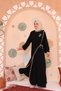 Hijab Dress Ferace Black Elif Vav Embroidered Snap Fastener Ribbed Medina Silk - 6