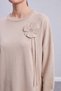 3D Floral Brooch Ruffle Hem Detailed Tunic Dark Beige - 2