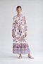 Beige Shirt Dress with Shirt Collar and Pattern