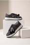 Women's Sneaker Thick Sole Denim Removable Beaded Buckle Sports Shoes Porento Black Denim - 7