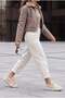 Women's High Sole Sneakers Linen Fabric Lace-Up Sports Shoes Hesna Beige - 3