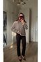 Cream and Coffee-Striped Liya Knit Sweater with Lycra - 4