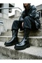 Genuine Leather Black Textured Platform Sole Leather Boots TRC-3004 - 7