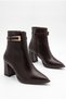 Women's Special Design Buckle Detailed Zippered Pointed Toe Mid-Heeled Bitter Brown Boots - 8