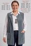 Flexible and Soft-Textured Stretch Fabric Winter Maternity Vest with Buttons and Long Pockets, 82 cm, Hip-Covering, Plus Size, Gray