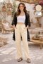 Women's High Waist Gabardine Fabric Wide Leg Comfortable Fit Summer Yellow Trousers