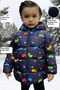 Boys' Fleece-Lined Hooded Car Star Moon Patterned Winter Inflatable Coat & Jacket & Parka