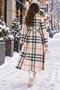 Imported Cashmere Fabric Checkered Pattern Lined Coat Beige - 3