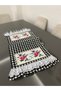 Black Gingham Cross-Stitch Embroidered Scalloped Runner