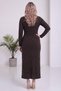 Women's Wrap-Neck Sequined Midi Length Slit Dress with Accessories, Black, Brown, Purple. - 7