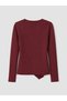 Özmarka New Season Burgundy Double-Breasted Collared Gathered Blouse - 7