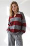 Women's Burgundy Smoked Contrast Collar Polo Collar Knitwear Sweater Kzk-19001187 - 3