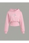 Women's Oversize Crystal Stone Printed Short Hooded Crop Sweatshirt