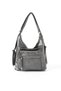 Gray Soft Leather Stylish and Convenient Multi-Compartment Large Size Backpack, Shoulder Bag and Crossbody Bag Three-In-One Women's Bag