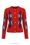 Red Diamond Patterned Knitwear Cardigan 7899