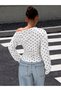 Patterned Women's One-Shoulder Asymmetrical Collar Draped Long Sleeve Blouse with Metal Accessories - 2