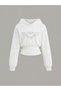 Women's Oversize Crystal Stone Printed Short Hooded Crop Sweatshirt