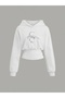 Women's Oversize Crystal Stone Printed Short Hooded Crop Sweatshirt