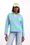 Blue Contrast Collar Striped Long Sleeve T-Shirt 4762 - 5