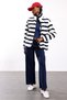 Navy Blue Striped Fleece Jacket - 3