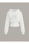 Women's Oversize Crystal Stone Printed Short Hooded Crop Sweatshirt