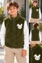 Girls' Pink Plush Vest with Zipper, Rabbit Embroidery, Stand-Up Collar, Sleeveless Top, 8-13 Years, Green. - 5