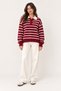 Striped Shirt Collar Buttoned Sweater