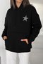 Women's Star Printed Hooded Oversize Sweatshirt with Kangaroo Pocket - 4