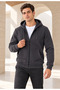 Men's Hooded, Pocketed, Wool-Lined, Full-Zip Cardigan in Charcoal Grey - 3