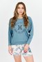 Women 2 Pcs Printed Pajama Set, Teal Blue/White Combo